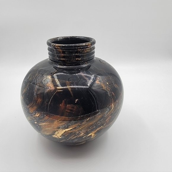 VINTAGE Haeger Pottery 1993 Golden Glaze Apply Black Decorative Vase  - Picture 1 of 11